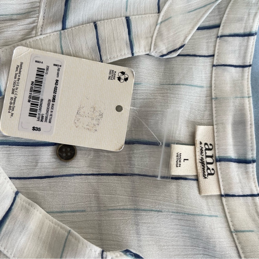 NWT Long Sleeve Button Down Top White w/Light & Dark Blue Stripes Sz L - Picture 6 of 11